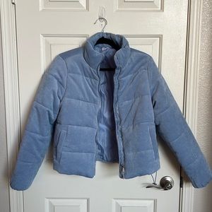 Blue puffer jacket